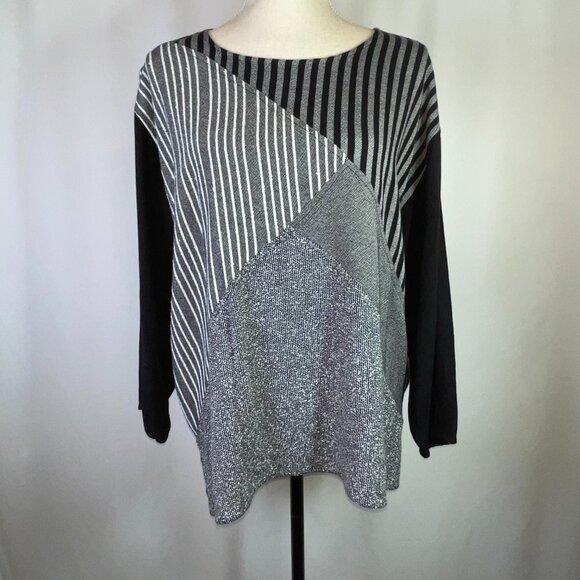 Dairi Morocco Artsy Top OS Knit Patchwork Black White 3/4 Sleeves Natural Fibers - Picture 1 of 10